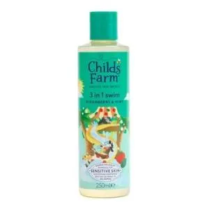 Childs Farm Gel de duche, champô e amaciador 3 em 1 para depois do banho morango e menta 250 ml