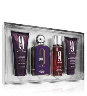Afnan 9pm Pour Femme conjunto de oferta 100 ml + gel de duche 100 ml + loção corporal 100 ml + spray corporal água de perfume para mulher