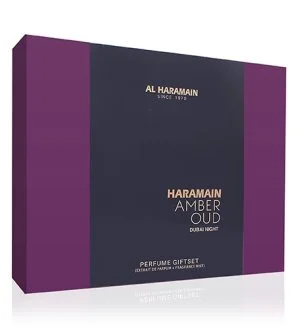 Al Haramain Amber Oud Dubai Night conjunto de oferta unissexo extrato de perfume 75 ml + extrato de perfume 30 ml + bruma corporal