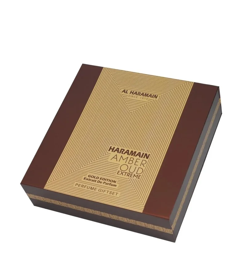 Amber Oud Extreme Gold Edition conjunto presente unissexo extrato de perfume 75 ml + extrato de perfume 30 ml + desodorizante em spray 200 ml