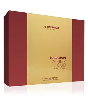 Al Haramain Amber Oud Ruby Edition conjunto presente unissexo eau de parfum 75 ml + eau de parfum 30 ml + spray desodorizante