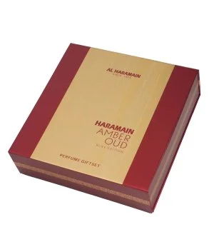 Al Haramain Amber Oud Ruby Edition conjunto presente unissexo água de perfume 75 ml + água de perfume 30 ml + bruma corporal