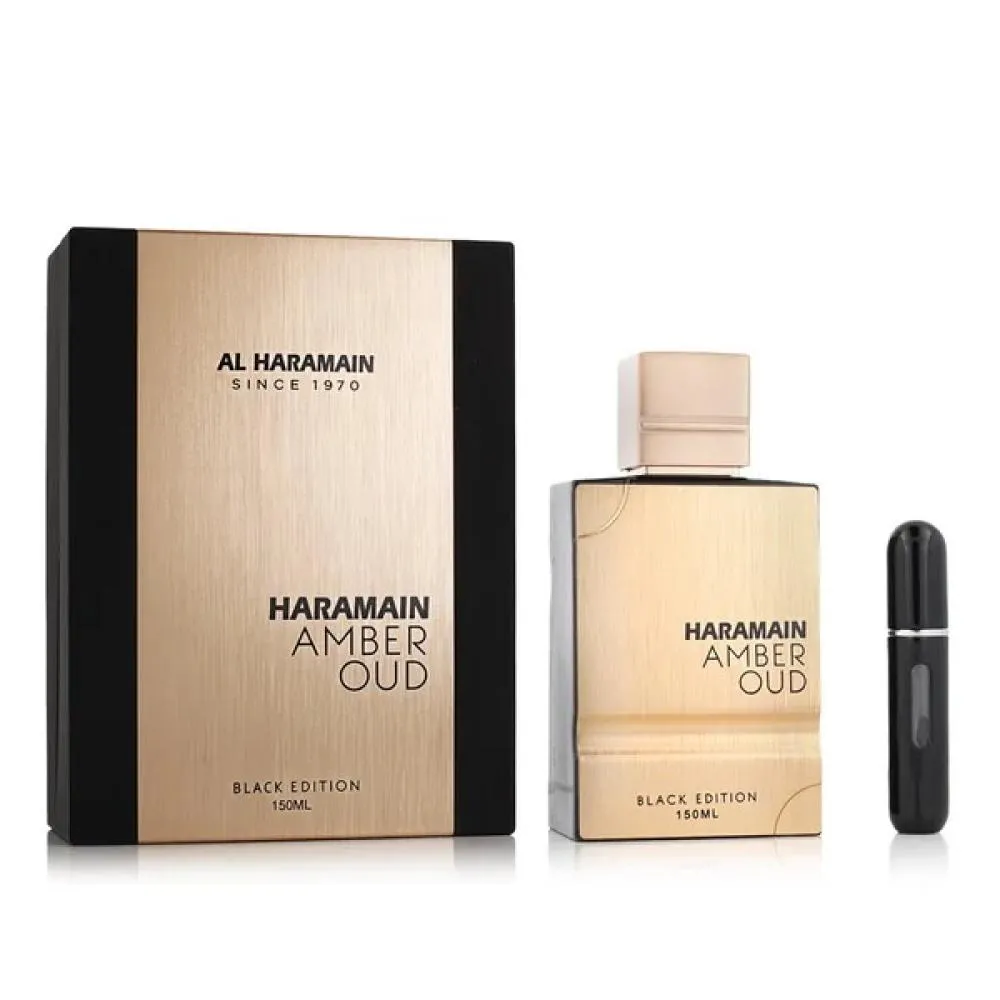 Amber Oud Black Edition conjunto de oferta + vaporizador de perfume recarregável eau de parfum unissexo 150 ml