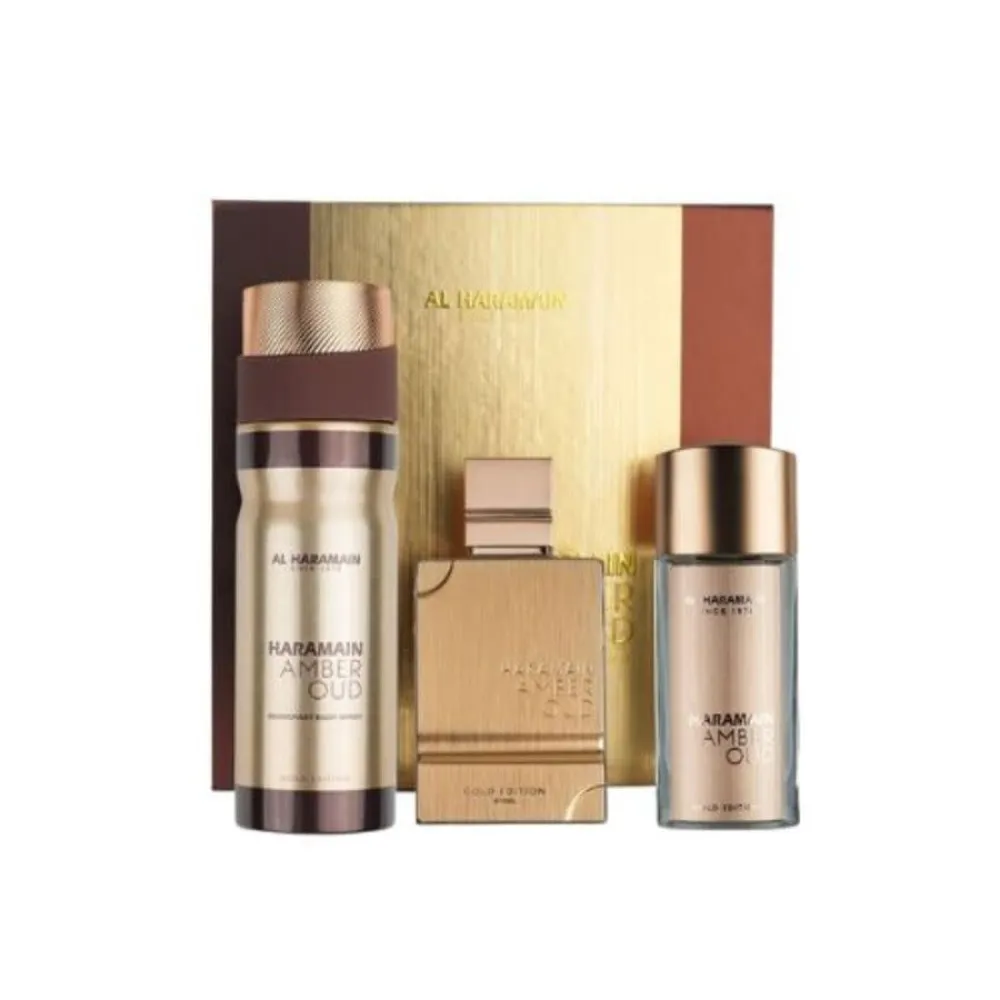 Amber Oud Gold Edition conjunto de oferta 75 ml + eau de parfum 30 ml + bruma corporal eau de parfum unissexo 75 ml parfemovana voda 30 ml telova mlha parfemovana voda 200 ml unisex