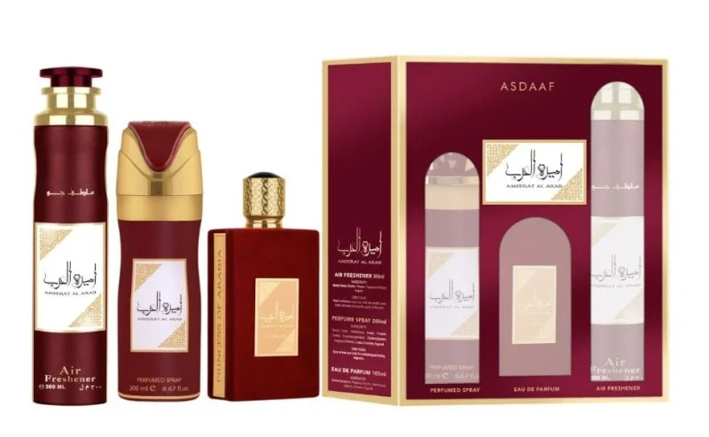 Ameerat Al Arab conjunto de presente - 100 ml + Spray Perfumado 200 ml + Ambientador + Água de Perfume 300 ml