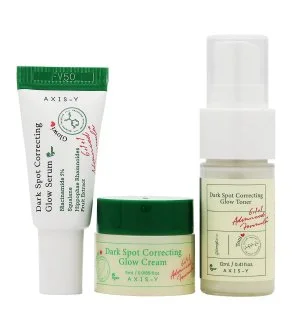 Axis-y The Mini Glow Trio conjunto de oferta bruma tonificante 12 ml + sérum iluminador 5 ml + creme em gel corretor