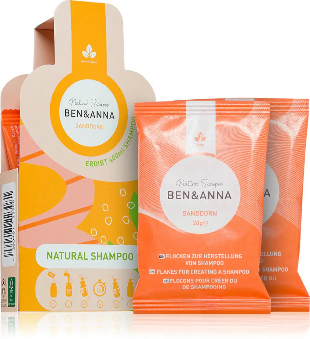 Ben & Anna Champô em pó (2×20 g) - Sea Buckthorn - regenera e acalma