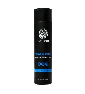 CrazyBull Power Bull Hair-Beard-Face-Body Shampoo champô multifuncional 4 em 1 para cabelo, barba, rosto e corpo