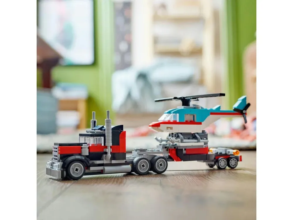 Creator 3 em 1 31146 Camião de plataforma e helicóptero