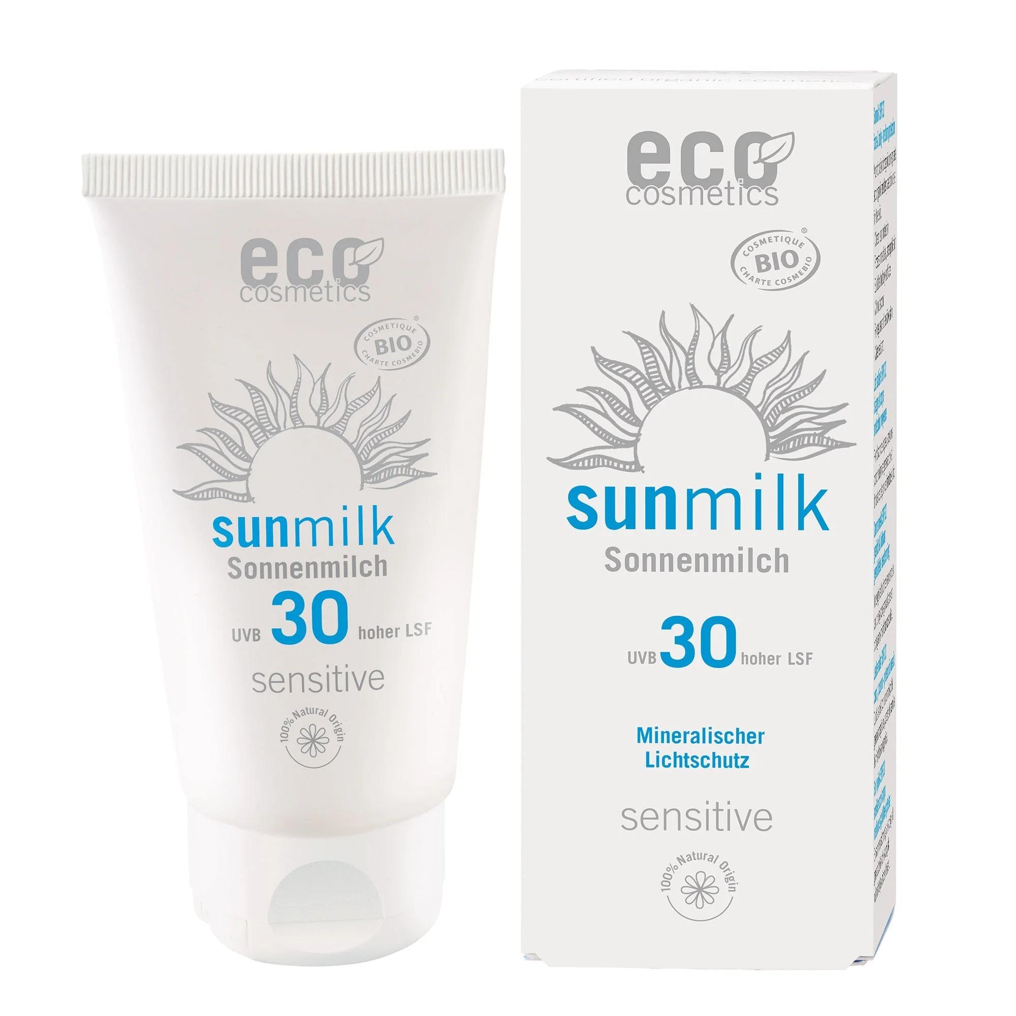 Eco Cosmetics Leite solar SPF 30 Sensitive BIO (75 ml) - com filtros minerais naturais