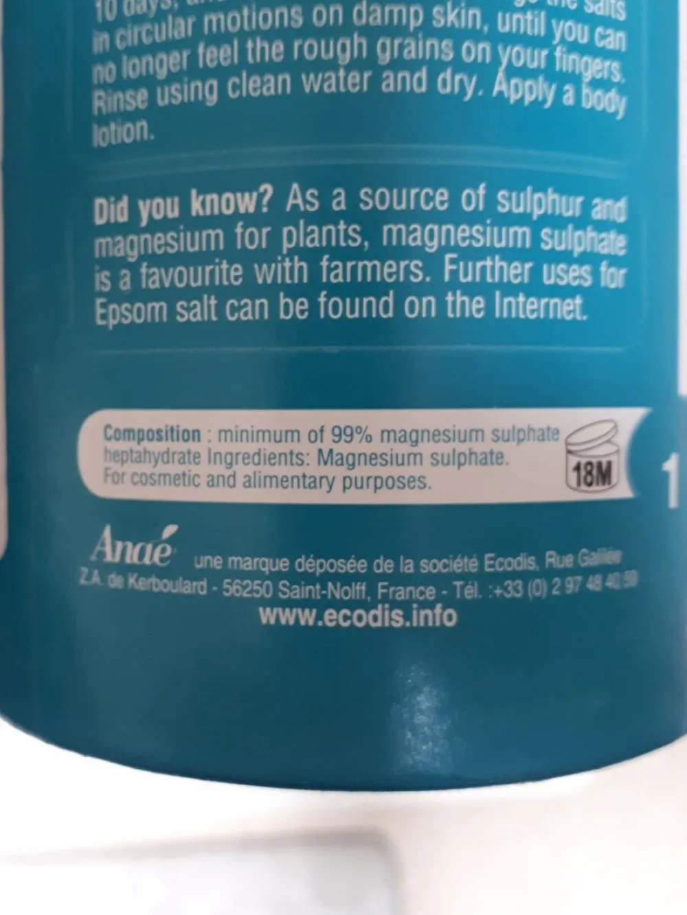 Ecodis Anaé por sal Epsom (1 kg) - para banho, mato e jardim