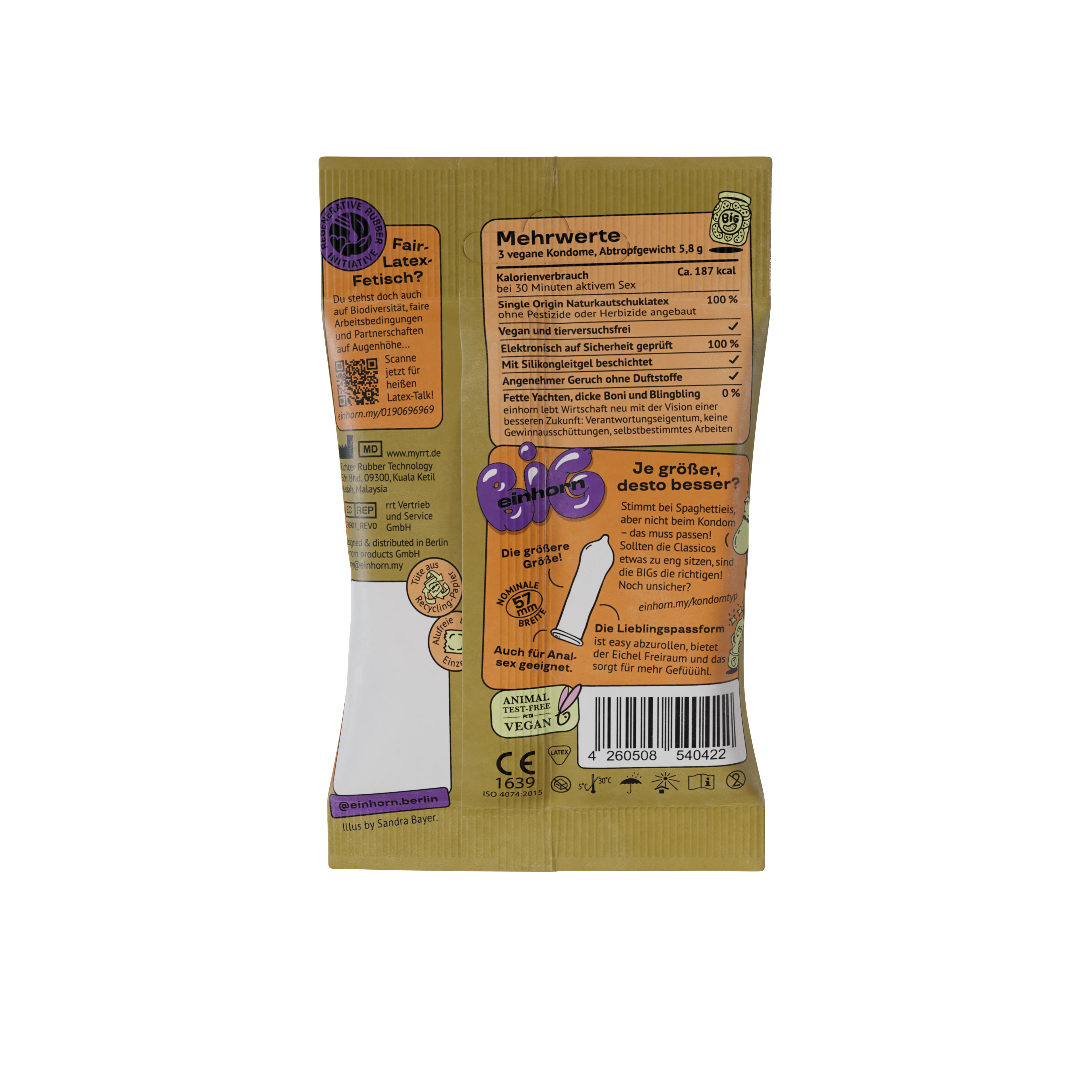 Einhorn Preservativos Big 3 unid. - veganos, sem perfume