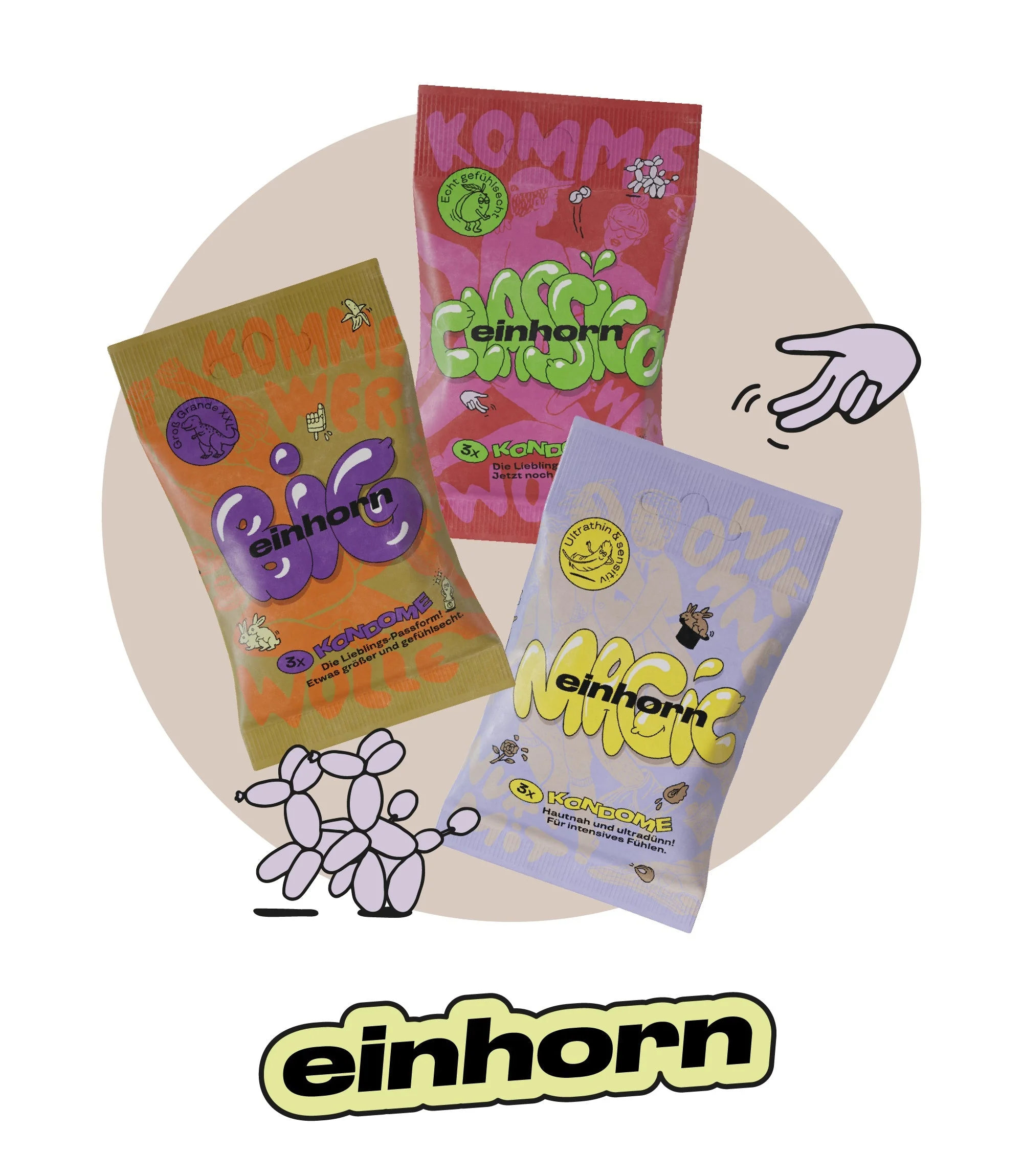 Einhorn Preservativos Big 3 unid. - veganos, sem perfume