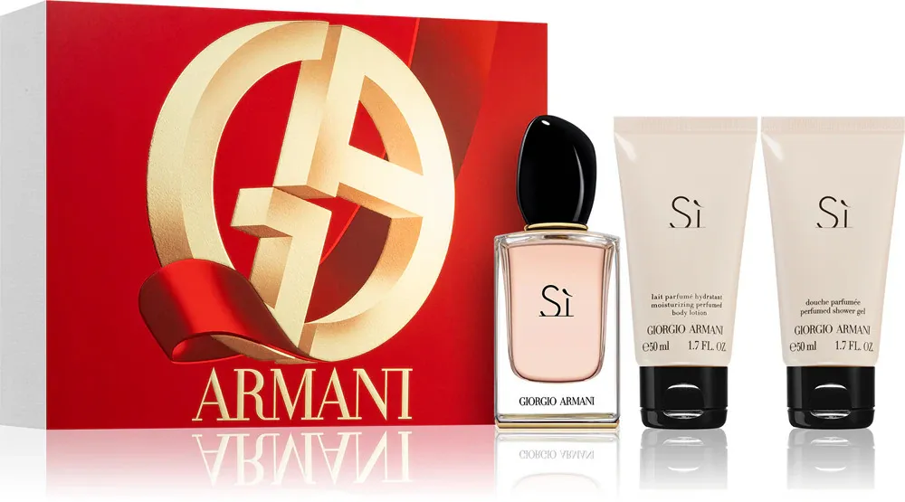 Sì conjunto de presente para mulheres água de perfume 50 ml + gel de banho 50 ml + loção corporal 50 ml 50 ml + sprchový gel 50 ml + tělové mléko 50 ml