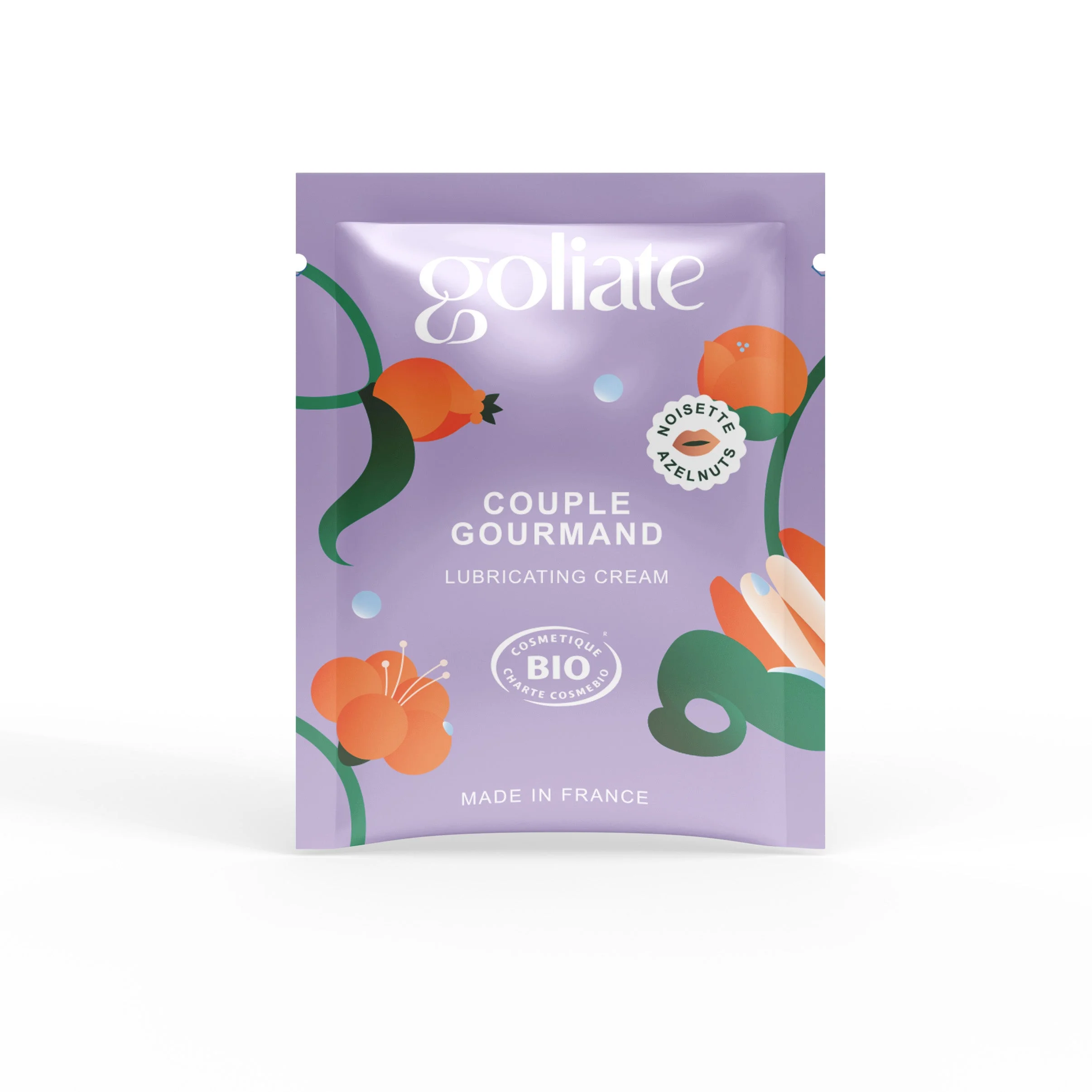 Goliate Óleo de massagem e lubrificante comestível 2 em 1 BIO - avelã 2 ml - amostra - para ela e para ele