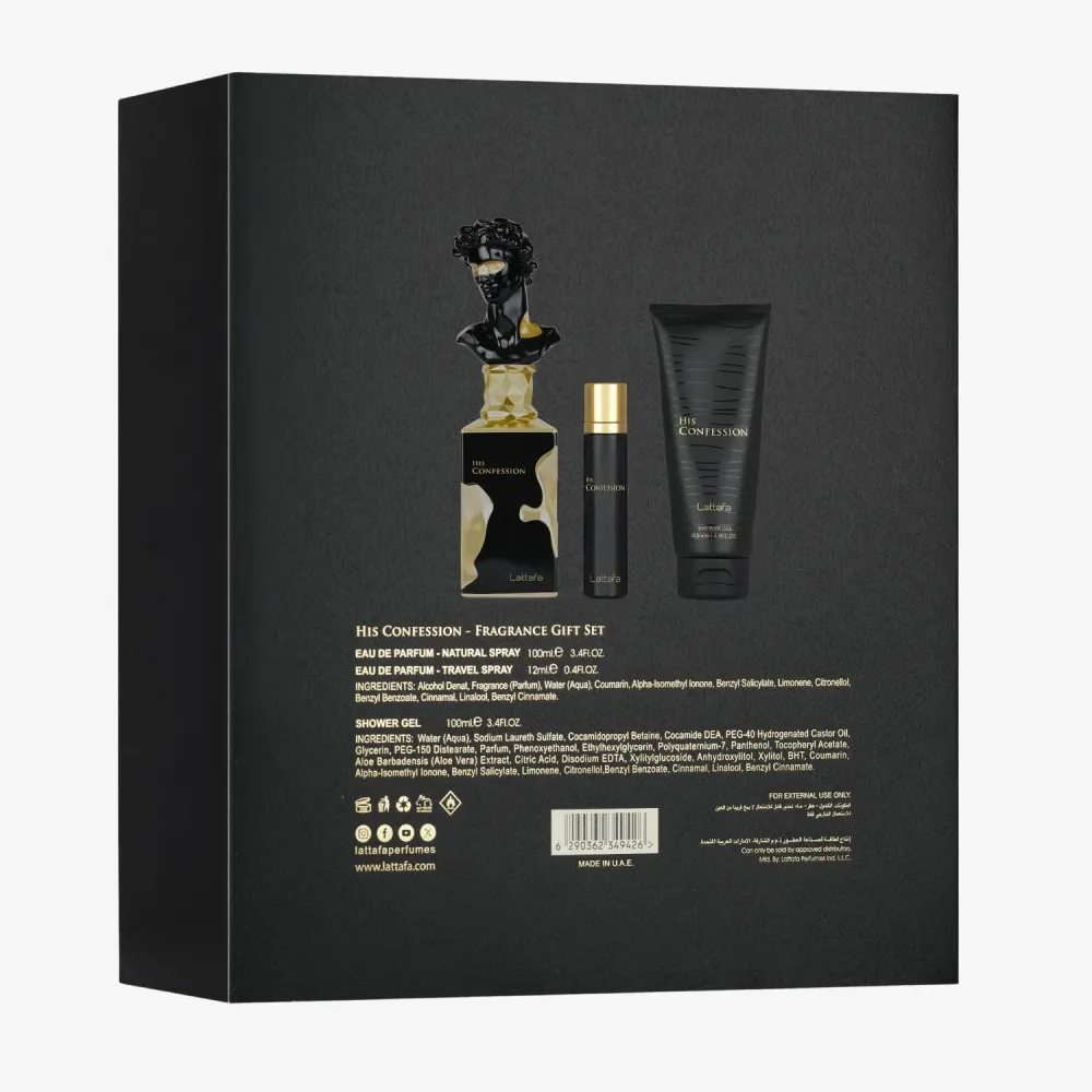 His Confession 100 ml + EDP MINI 12 ml + gel de duche, eau de parfum para homem