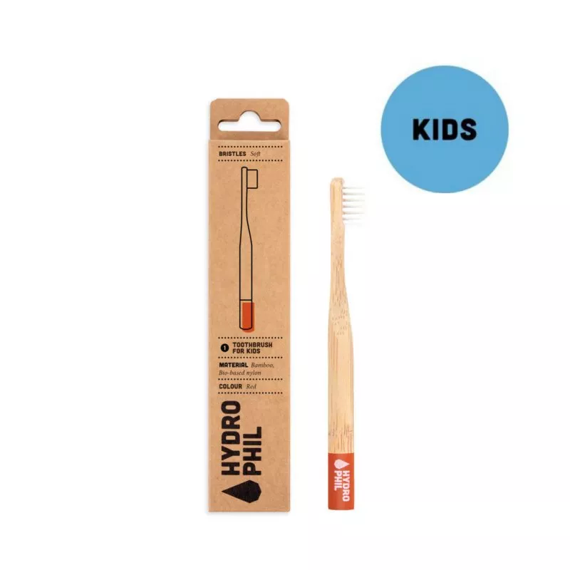 Hydrophil Escova de dentes de bambu para crianças (macia) - vermelha