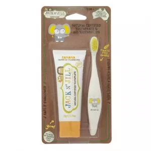  Conjunto de ação Pasta de dentes para crianças - Banana (50 g) Escova de dentes para crianças Elefante - conjunto com desconto