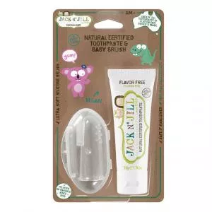  Conjunto de ação Pasta de dentes para crianças - sem sabor (50 g) Escova de dentes de silicone para crianças para os dedos - conjunto com desconto