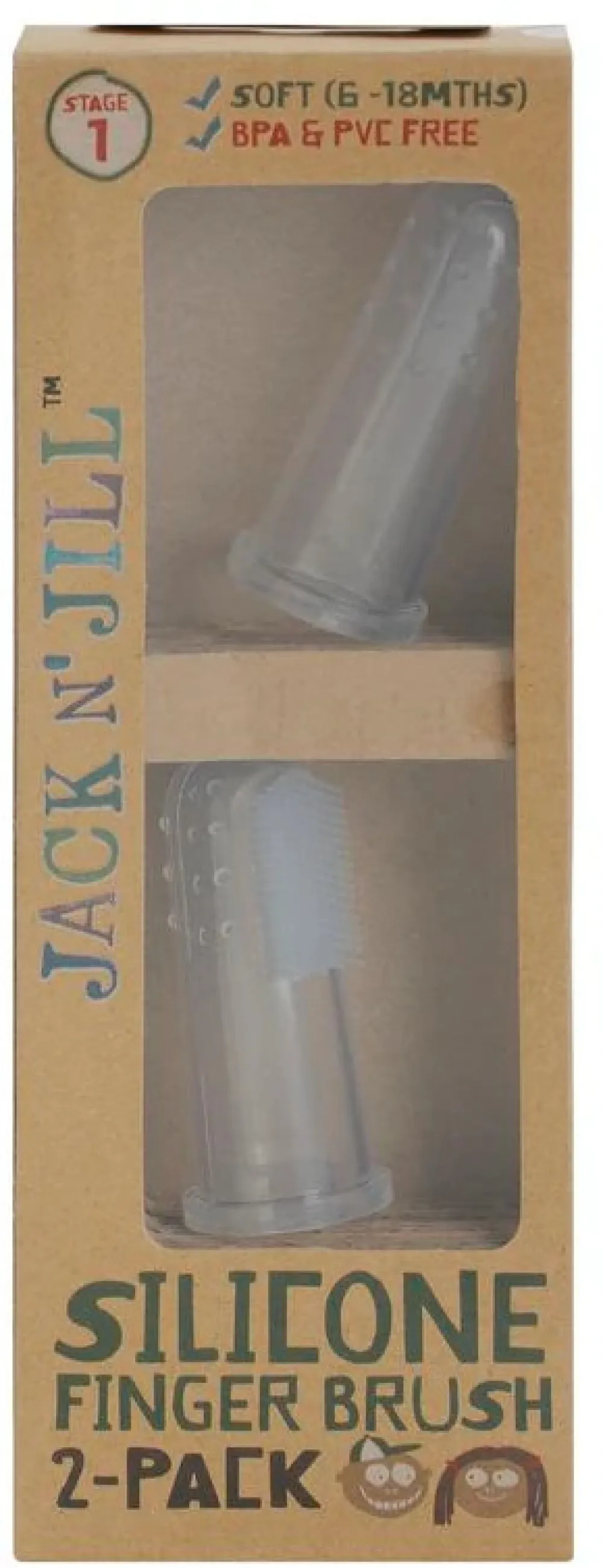 Jack n Jill Escova de dentes de silicone escova de dentes de dedo para bebés (2pcs) estojo - para crianças dos 6 aos 12 meses