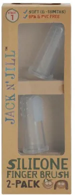 Jack n Jill Escova de dentes de silicone escova de dentes de dedo para bebés (2pcs) estojo - para crianças dos 6 aos 12 meses