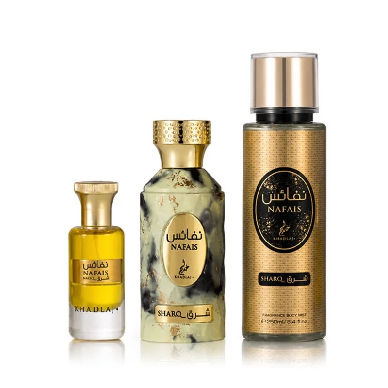 Nafais Sharq eau de parfum unissex 100 ml + óleo perfumado 24 ml + spray corporal 250 ml