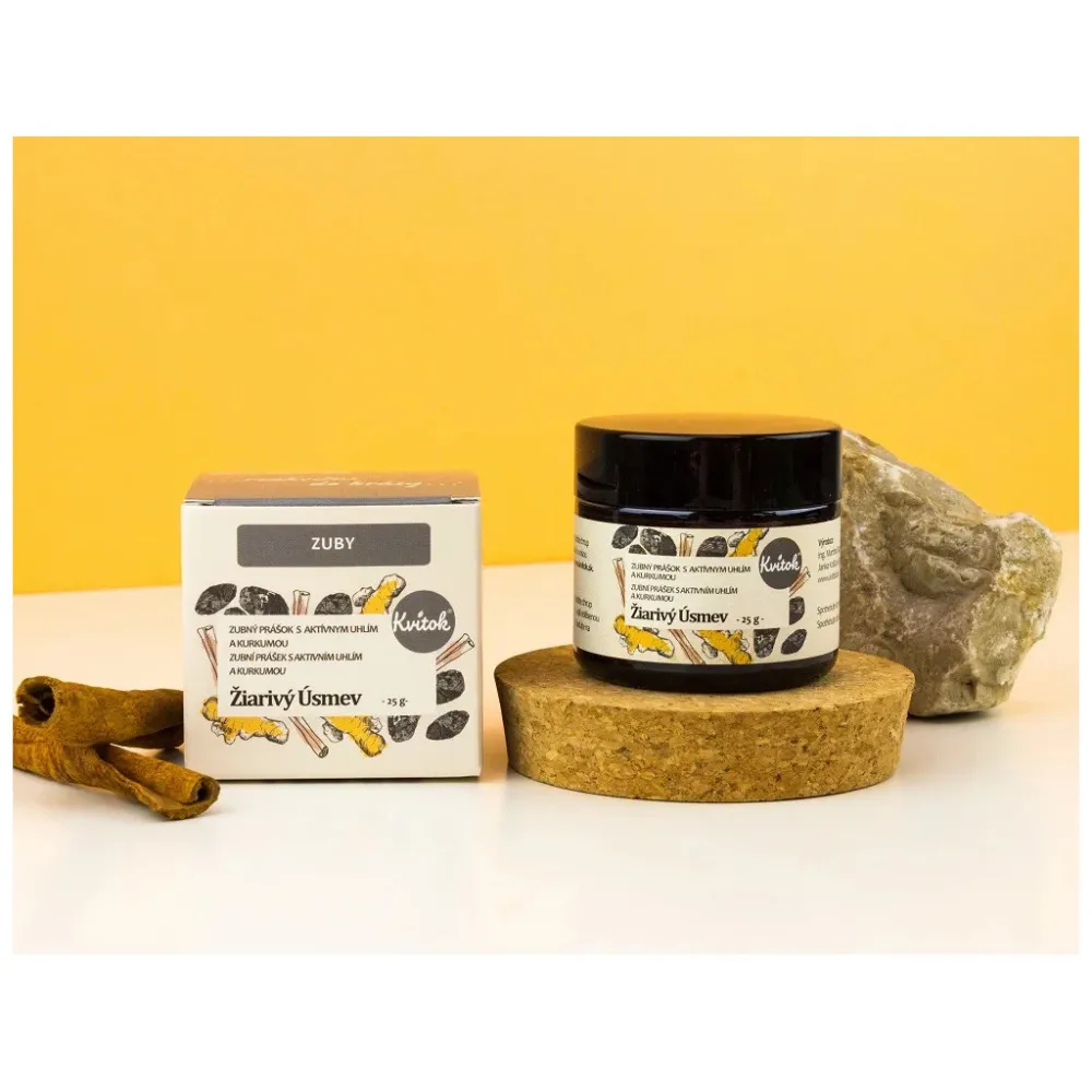 Kvitok Pó dentário Sorriso Brilhante (25 g) - com carvão activado