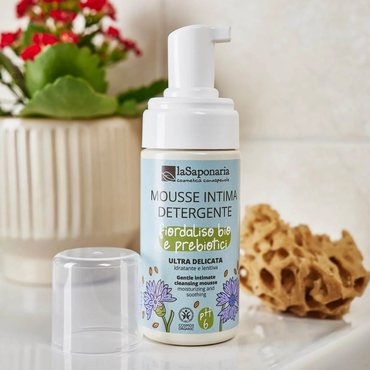 laSaponaria Espuma de higiene íntima com aciano & prebióticos BIO (100 ml) - adequada para crianças e para o período da menopausa