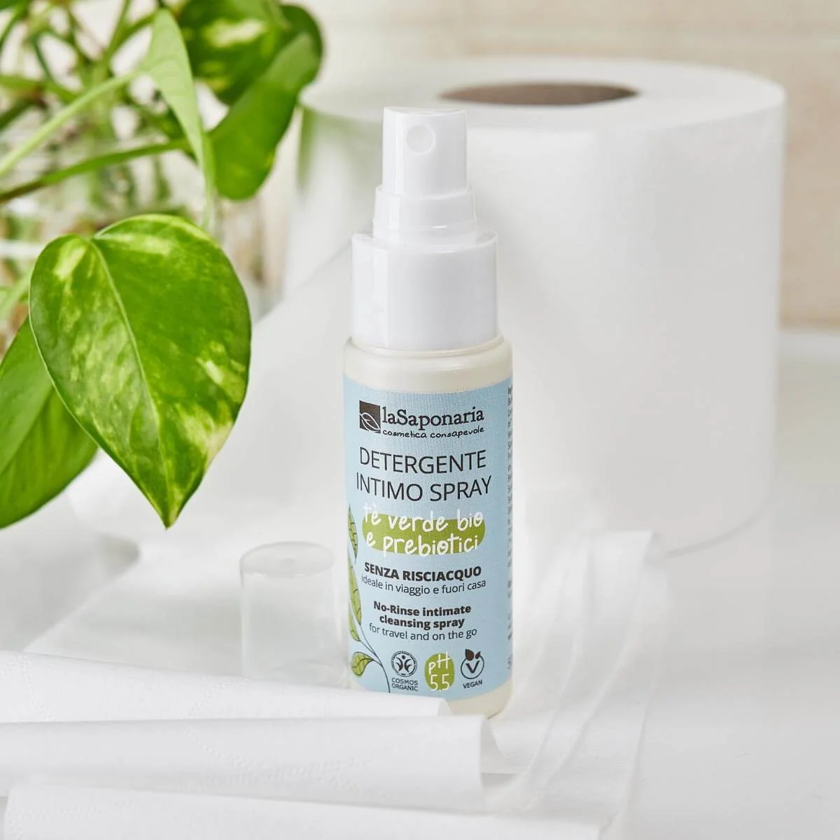 laSaponaria Spray íntimo sem enxaguar com chá verde BIO (50 ml) - higiene íntima rápida a qualquer hora e em qualquer lugar