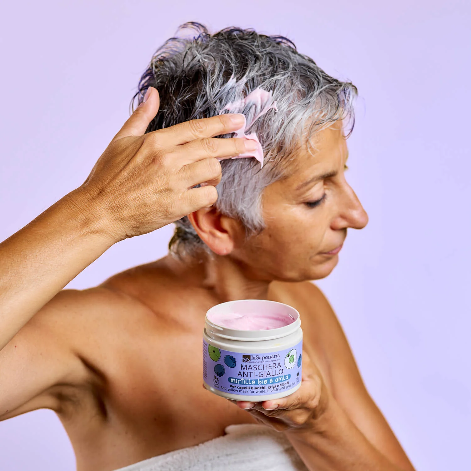 laSaponaria Máscara No yellow para cabelos grisalhos com Amla e mirtilo (200 ml) - neutraliza os subtons amarelos