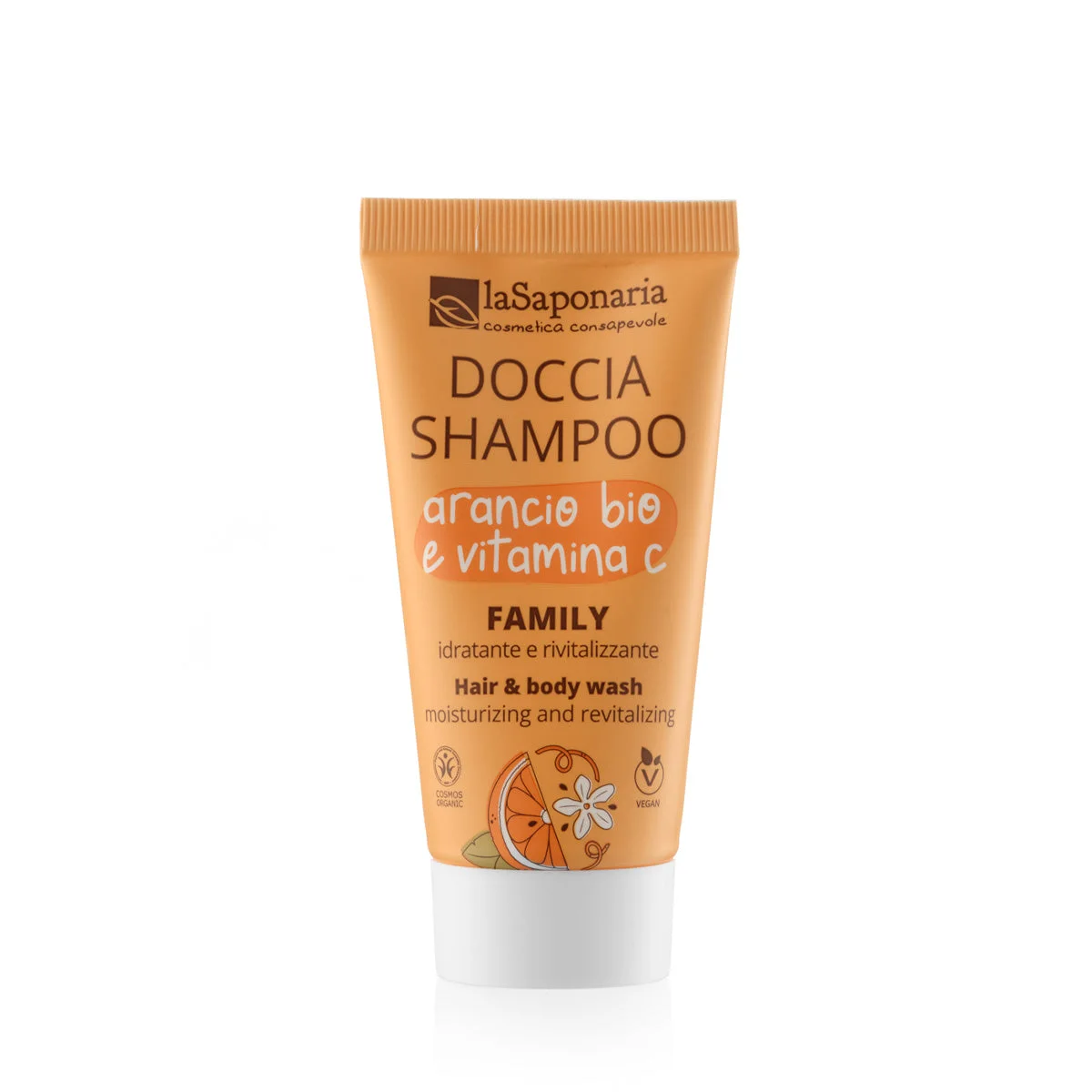 laSaponaria Gel de duche e champô 2 em 1 com laranja BIO e vitamina C para toda a família 30 ml - com uma fragrância doce e estimulante