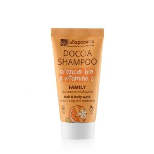 laSaponaria Gel de duche e champô 2 em 1 com laranja BIO e vitamina C para toda a família 30 ml - com uma fragrância doce e estimulante