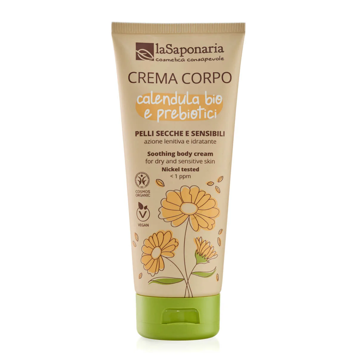 laSaponaria Creme corporal com calêndula biológica e prebióticos para pele sensível (200 ml) - nutre, acalma e hidrata
