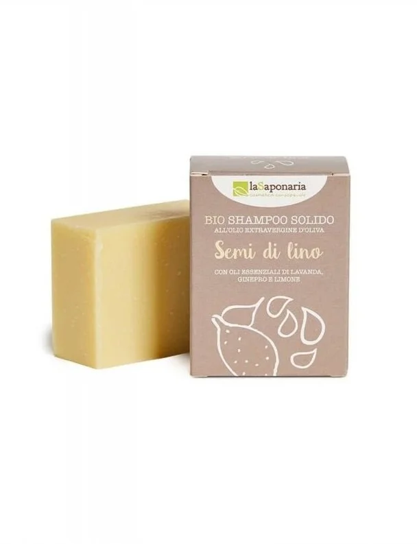 laSaponaria Sabonete sólido 2 em 1 para corpo e cabelo com óleo de linhaça BIO (100 g) - em embalagem de papel