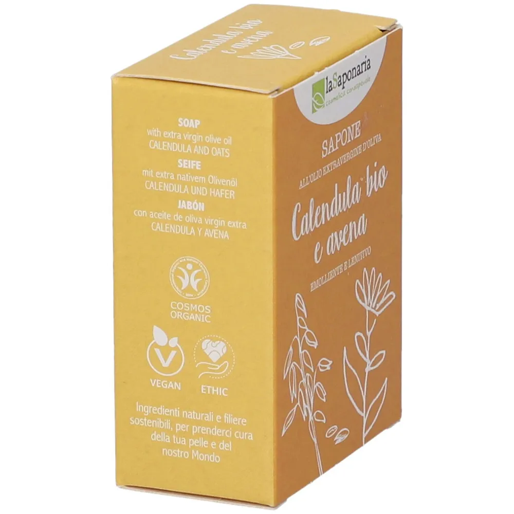 laSaponaria Sabonete sólido de azeite BIO - Calêndula e Aveia (100 g) - adequado para o corpo e o rosto