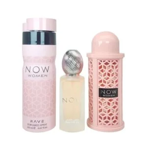 Lattafa Rave Now Women conjunto de presente - Bruma Capilar 50 ml + Spray Perfumado 200 ml + Eau de Parfum
