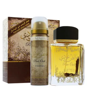 Lattafa Pure Oudi conjunto de presente unissex água perfumada 100 ml + desodorante spray 50 ml