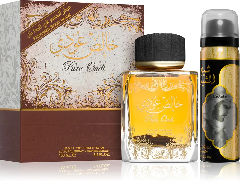 Pure Oudi conjunto de presente unissex água perfumada 100 ml + desodorante spray 50 ml 100 ml + deospray 50 ml