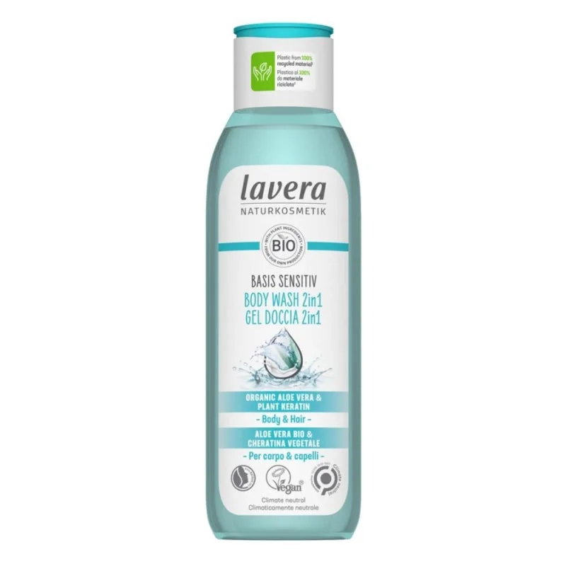 Lavera Basis Sensitive Gel de banho para corpo e cabelo 2 em 1 250 ml - também para pele sensível