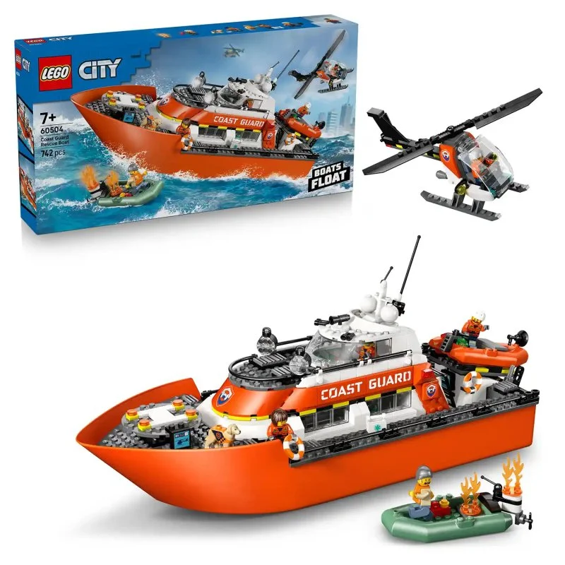 City 60504 Barco de resgate da guarda costeira e helicóptero