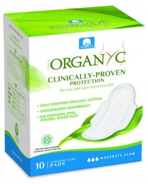 Organyc Almofadas de dia moderadas com asas (10 pcs) - 100% algodão orgânico, 3 gotas