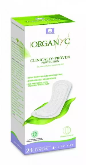 Organyc Slip Inserts Light Plus (24 pcs) - 100% bio-algodão, 1 gota