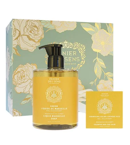 Regenerating Honey conjunto de oferta sabonete líquido + champô sólido para cabelos secos 75 g 500 ml