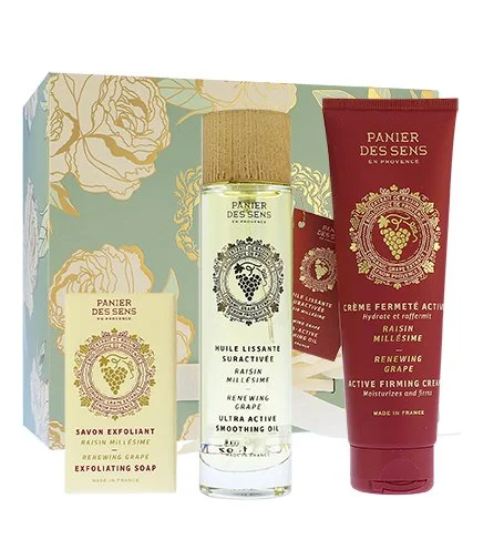 Renewing Grape conjunto de presente sabonete esfoliante 150 g + óleo corporal seco 100 ml + creme corporal firmador