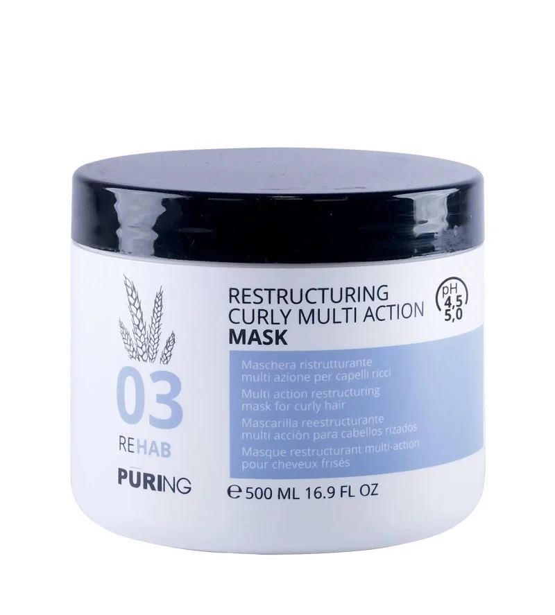 03 Rehab Restructuring Curly Multi Action Mask máscara hidratante intensiva para cabelos encaracolados, ondulados e frisados 500 ml