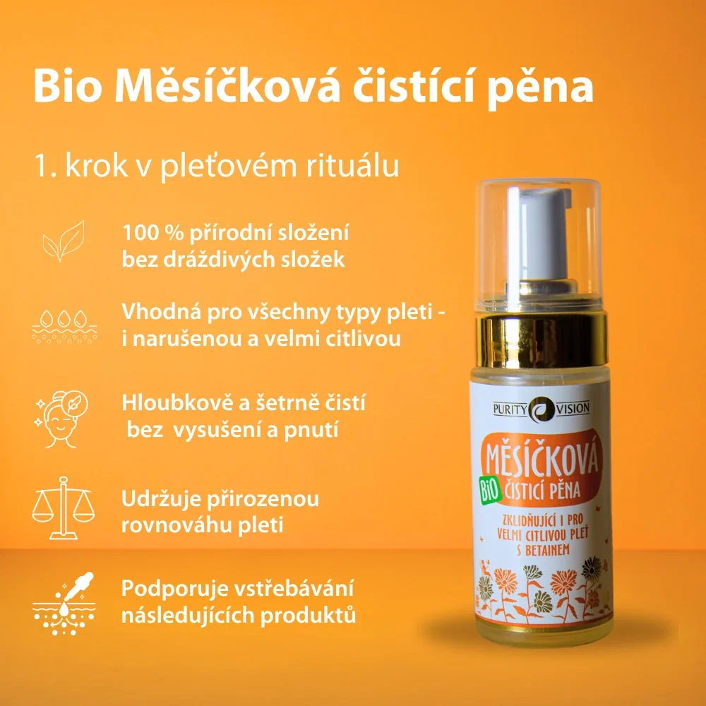Purity Vision Espuma de limpeza de calêndula (90 ml) - também para pele muito sensível