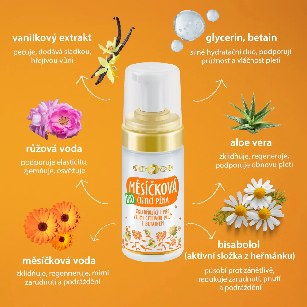 Purity Vision Espuma de limpeza de calêndula (90 ml) - também para pele muito sensível