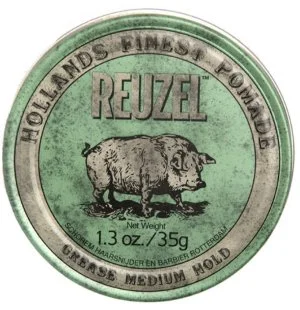 REUZEL Styling Green Pomade Grease Medium Hold pomada para cabelo com fixação média e brilho 35 g para homens