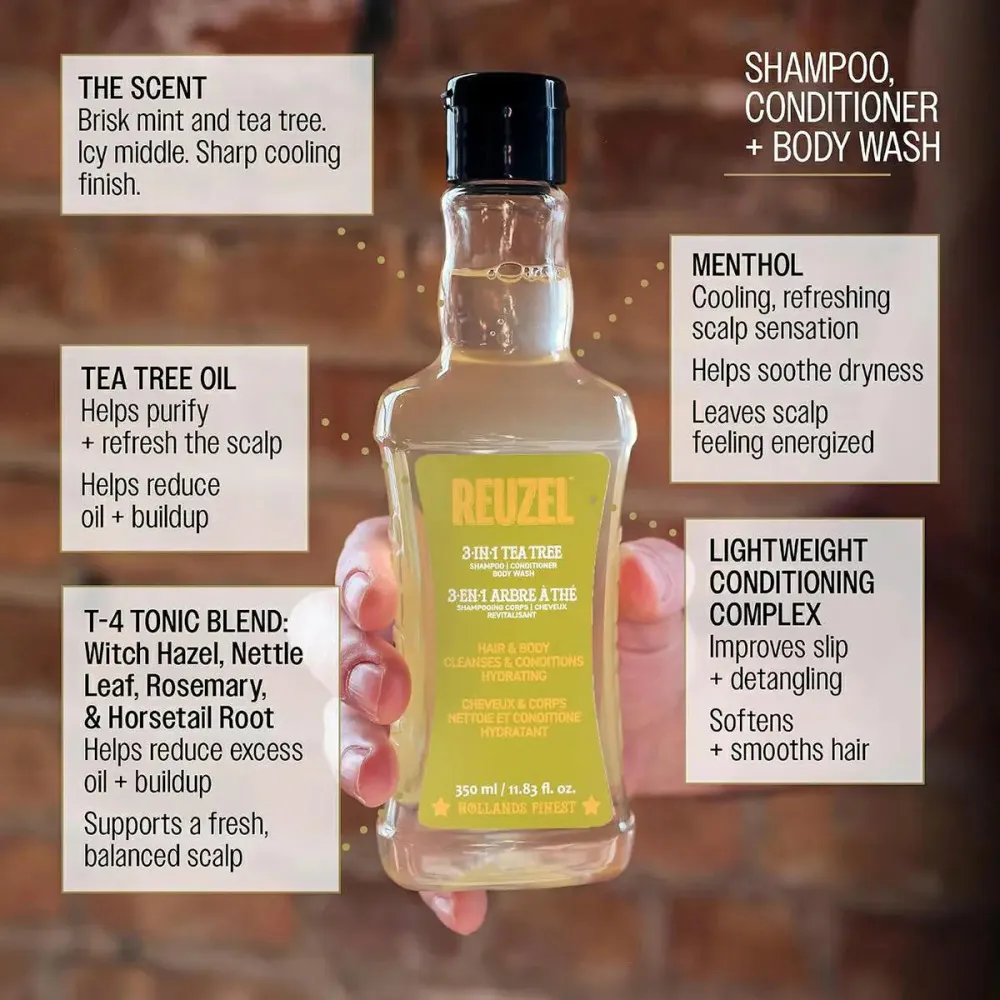 3 em 1 Tea Tree Shampoo-Condicionador-Gel de Banho shampoo para homens 3 em 1 para homens 350 ml