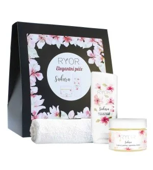 RYOR Sakura conjunto de presente esfoliante de açúcar com flor de cerejeira japonesa 325 g + gel de banho suave com flor de cerejeira japonesa